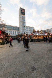 The Christmas market on the market square, in front of Stuttgart City Hall 2025, shines in festive