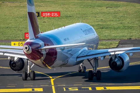 Eurowings Airbus on the taxiway to take off, Düsseldorf Airport, DUS