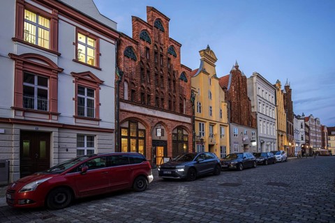 Houses in the historic old town of Stralsund, UNESCO World Heritage Site, Mecklenburg-Western
