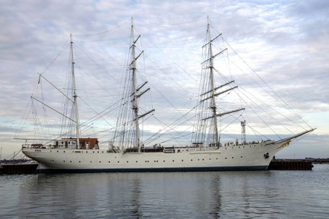 Sailing ship Gorch Fock 1 in the port of Stralsund, Hanseatic City of Stralsund,