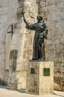 Monument in Havana Habana Cuba with replica copy of statue of Franciscan monk Fray Junipero Serra