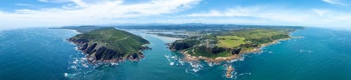 Aerial view of coast and landscape near Knysna, Knysna Heads, South Africa