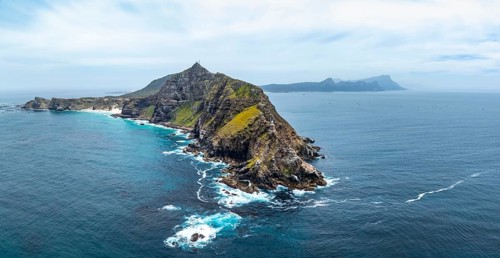 Aerial view, cliffs and sea at Cape of Good Hope, Cape Point Lighthouse, Cape Peninsula, Cape Point
