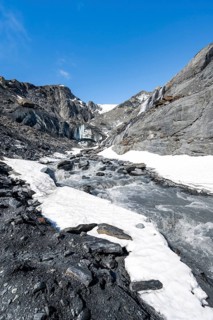 Glacier ice and glacier stream with waterfall, Worthington Glacier Glacier, Worthington Glacier