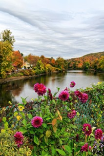 Flower bridge, Bridge of Flowers, bridge over Deerfield River, gardens, autumn leaves, Indian