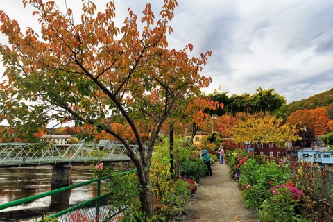 Flower Bridge, Bridge of Flowers, Deerfield River Bridge, Gardens, Fall Leaves, Indian Summer,