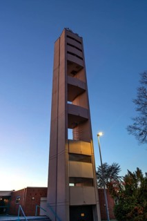 Bell tower of Nicodemus Church in the evening, Röthenbach near Schweinau district, Nuremberg,