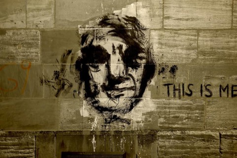 Painting portrait on a wall, Erlangen, Middle Franconia, Bavaria, Germany