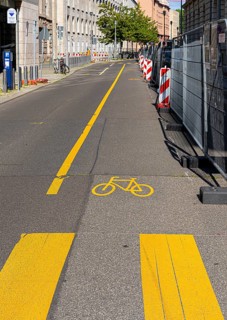 Yellow road marking at construction sites in Berlin, Germany