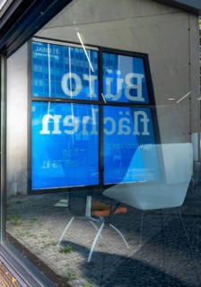 Reflection in shop windows, office space for rent, Berlin, Germany
