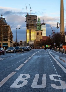 Unter den Linden bus lane, construction site of the new office complex on Alexanderplatz, Berlin,