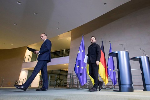 Friedrich Merz (Chancellor of the Federal Republic of Germany) and Volodymyr Zelensky (President of