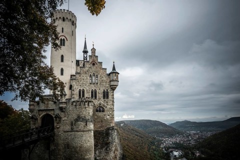 Castle and dark mystical atmosphere, Lichtenstein Castle, Honau, Echaz Valley, Swabian Jura,