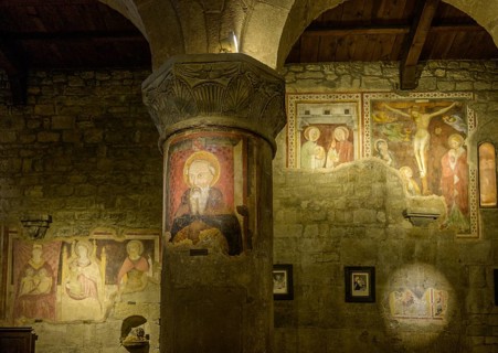 Late Gothic fresco of Saint Benedict in the church of San Giorgio, Borgo di Vigoleno, Vernasca,