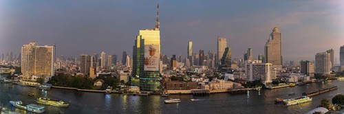 Panorama from IconSiam over Mae Chao Praya, Bangkok skyline, Thailand