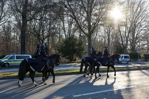 Police horse patrol during the visit of Volodymyr Selensky (President of Ukraine) to Frank-Walter