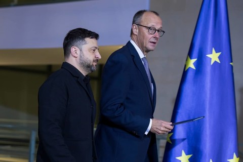 Volodymyr Zelensky (President of Ukraine) and Friedrich Merz (Chancellor of the Federal Republic of