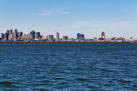 Boston skyline with Logan International Airport, Boston, Massachusetts, New England, USA