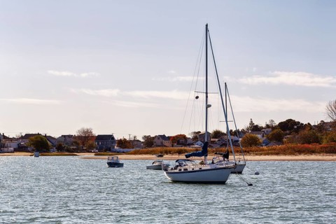 Sailboat, Shoreline, Winthrop, Atlantic Coast, Greater Boston Metropolitan Area, Massachusetts, New