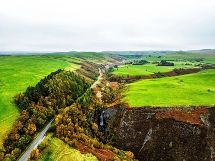 Autumn colours of Ffrwd Fawr Waterfall, Dylife, Llanbrynmair, Powys, Wales, UK