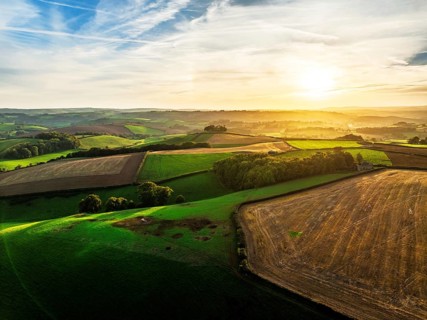 Colours of Devon Farms and Fields over Berry Pomeroy from a drone, Totnes, England, United Kingdom