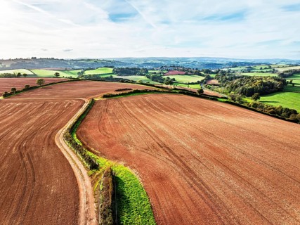 Colours of Devon Farms and Fields over Paignton and Berry Pomeroy from a drone, Totnes, England,
