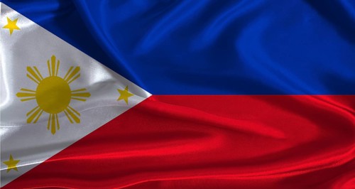 Philippines flag with cloth textured background. National flag of the Philippines with realistic