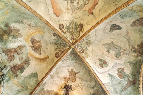 Ceiling painting in the church of St. Nicolai in Eckernförde, Schleswig-Holstein, Germany