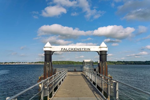 Falckenstein ferry terminal on Falckensteiner Strand on Kiel Fjord, Kiel, Schleswig-Holstein,