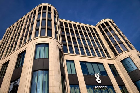 Exterior view of Das Gerber shopping center, Logo, Stuttgart, Baden-Württemberg, Germany