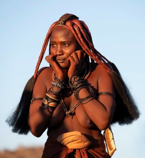 Portrait, Himba woman, traditional clothing, Kaokoveld, Kunene, Namibia