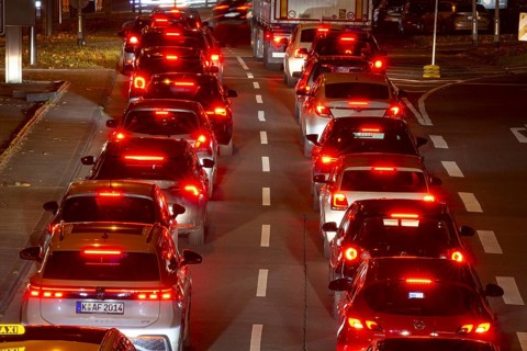 Rote Rückleuchten, Rush Hour, Rheinuferstraße, Cologne, Rhineland, North Rhine-Westphalia, Germany