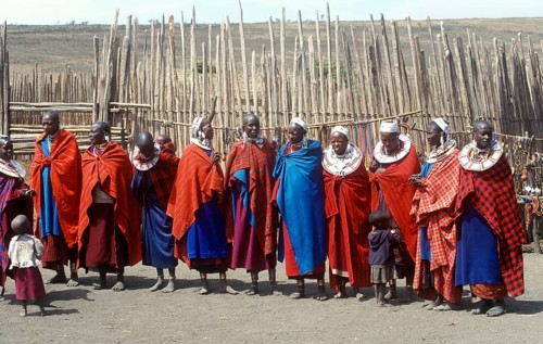 Maasai woman with small children in their village in the Ngorongoro Crater, Tanzania, June 2000,
