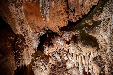 Stalactites and stalagmites, rock formations in a stalactite cave, Grotta del Fico, Gulf of Orosei,