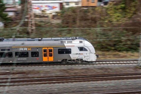 RRX, Rhein-Ruhr-Express, regional traffic, on the route east, in front of Essen main station,