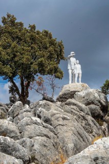 Statues at viewpoint Mirador del Guarda Forestal, at mountain road from Ronda to El Burgo, mountain
