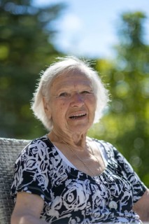 Smiling 86-year-old woman, retirement home, Jettingen, Baden-Württemberg, Germany