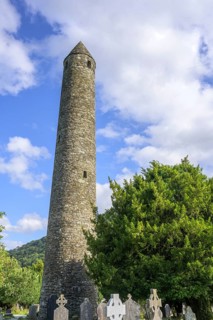 Round Tower and Cemetery, Glendalough, Wicklow Mountains National Park, Brockagh, County Wicklow,