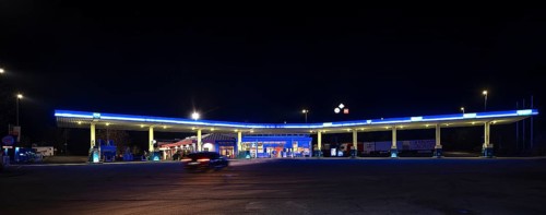 Gas station at night, Schnaittach, Middle Franconia, Bavaria, Germany