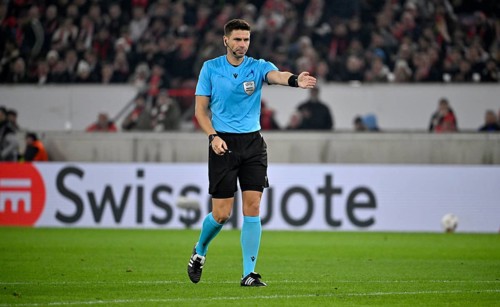 Referee Referee Marian Barbu (ROU) Gesture Gesture in the background Perimeter advertising Logo THE