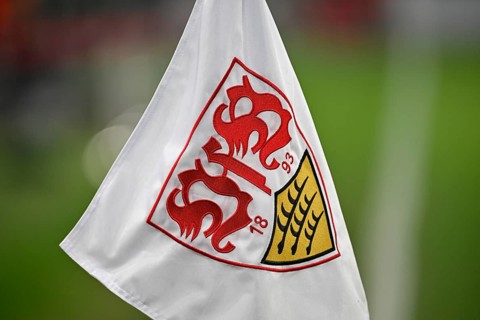 Corner flag with VfB Stuttgart coat of arms, logo, Europa League, MHPArena, MHP Arena Stuttgart,
