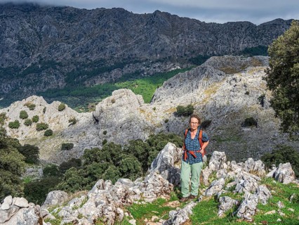 Hiking woman, mountain range Sierra de Grazalema, Parque natural de la Sierra de Grazalema,