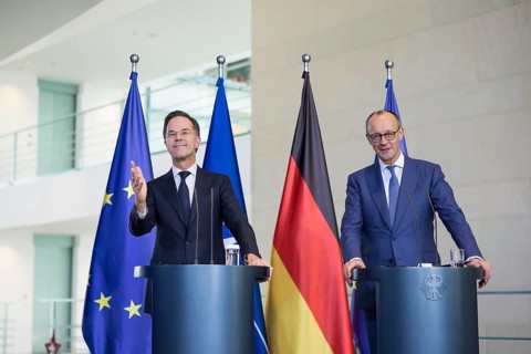 Mark Rutte (Secretary General of NATO) and Friedrich Merz (Chancellor of the Federal Republic of