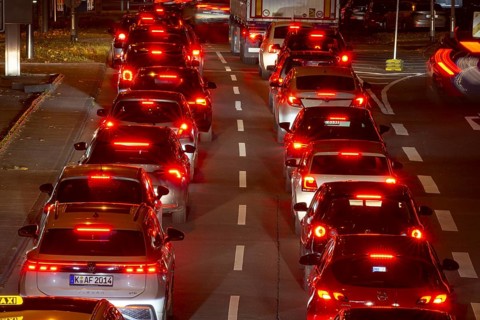Rote Rückleuchten, Rush Hour, Rheinuferstraße, Cologne, Rhineland, North Rhine-Westphalia, Germany