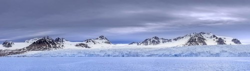 Lilliehöökbreen glacier in summer debouching into Lilliehöök Fjord, Lilliehöökfjorden, branch of