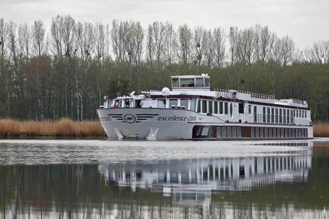 Excellence Coral river cruise ship on the Peene, tourism, Peenetal nature park Park,