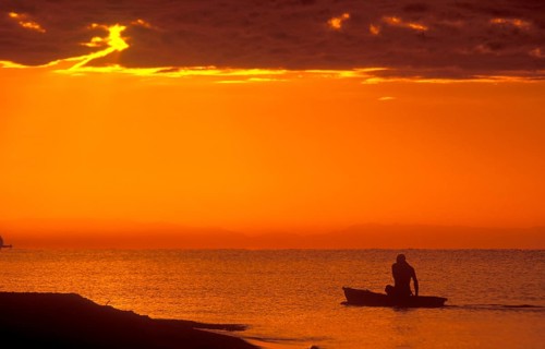 Sunrise over Lake Malawi near Kande, Malawi, Africa, July 2000, vintage, retro, old, historic