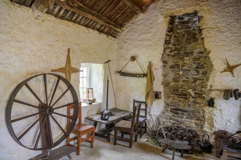 Fireplace with peat, open-air museum, Glencolmcille, County Donegal, Ireland