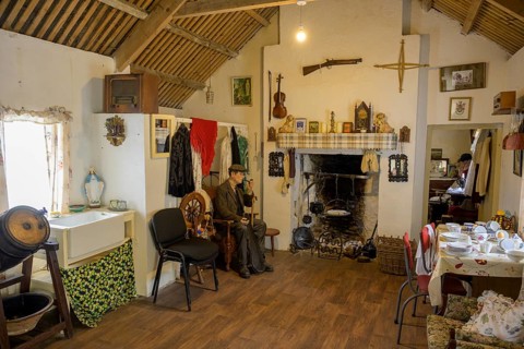 Interior view of a residential building in an open-air museum, Glencolmcille, County Donegal,