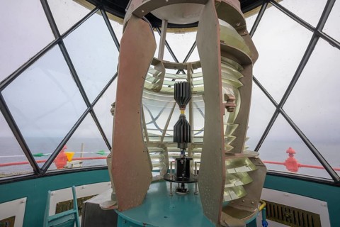 Modern lighthouse with LED technology in Fanad Head Lighthouse, Fanad, County Donegal, Ireland